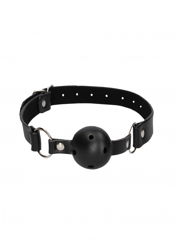 OUCH BALL GAG BLACK W/LEATHER STRAPS