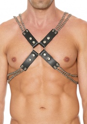 [2100000280636] CHAIN HARNESS WITH PREMIUM LEATHER ONE SIZE